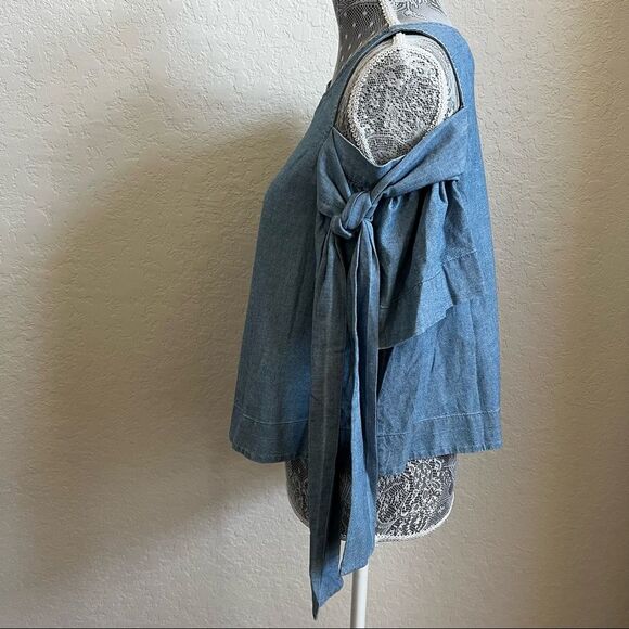 Sea New York Blue Chambray Flutter Sleeve Bow Top Women’s Size 4 - Picture 7 of 10